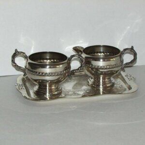 Vintage VIKING Silverplate Creamer Sugar Bowl & Tray Set